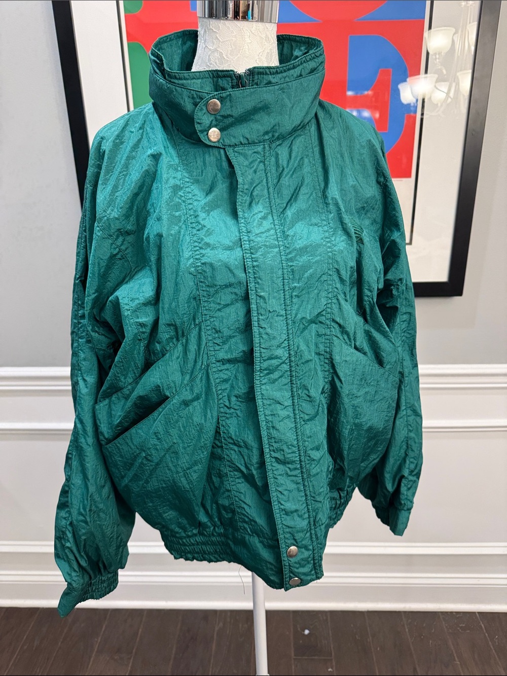 Vintage Pierre Cardin Emerald Green Windbreaker Jacket Size M Retro 90s Bomber